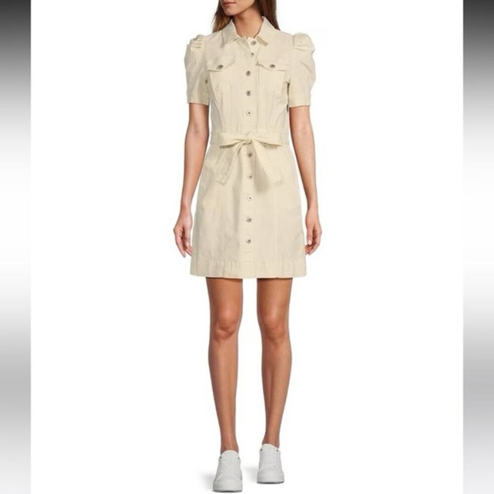 Size 4 Chelsea & Violet Cream Short-Sleeve Button Front Shirt A-line Mini Dress